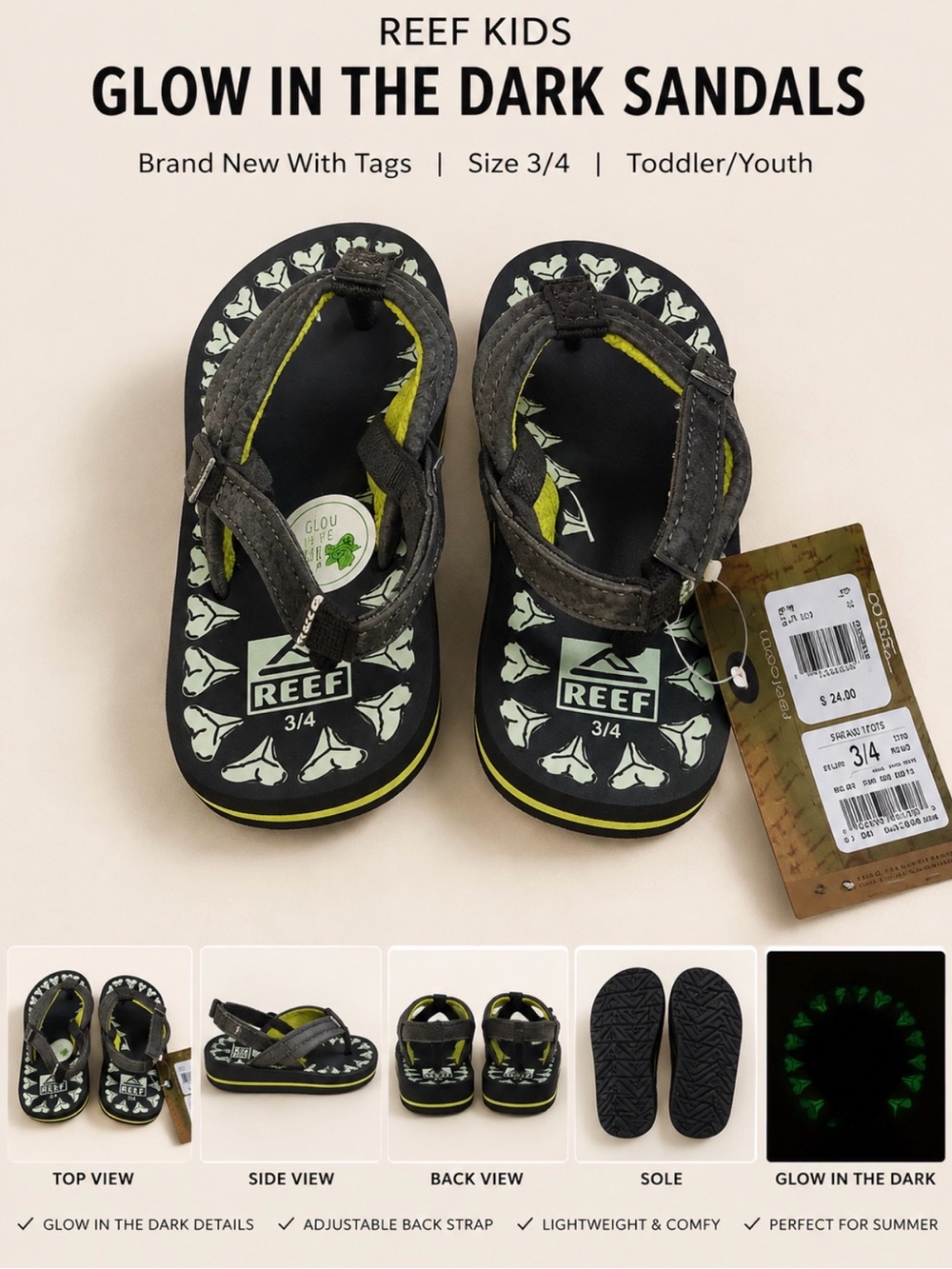 Reef Kids Glow in the Dark Sandals